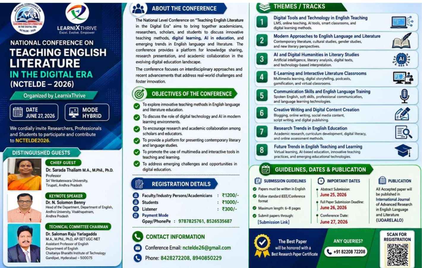 National Conference on Teaching English Literature in the Digital Era (NCTELDE – 2026) National Conference Poster 